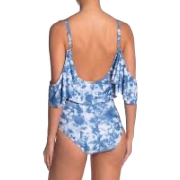 NICOLE MILLER Women's Blue Tie Dye  Cold Shoulder One Piece Swimsuit Small NWT - Picture 10 of 11